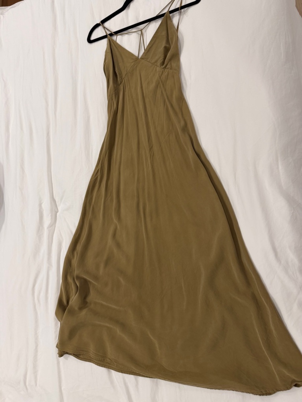Zara Olive Green Slip Maxi Dress with Spaghetti Straps
